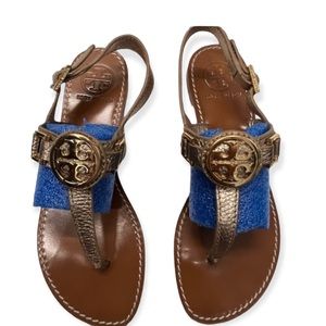 Tory Burch Metallic Gold Colored Thong Sandals with Strap Closure